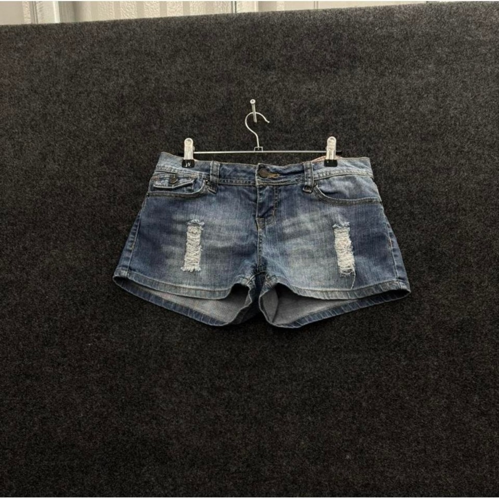 Womens Size 9 Distressed Denim Mini Shorts Y2K Low Rise